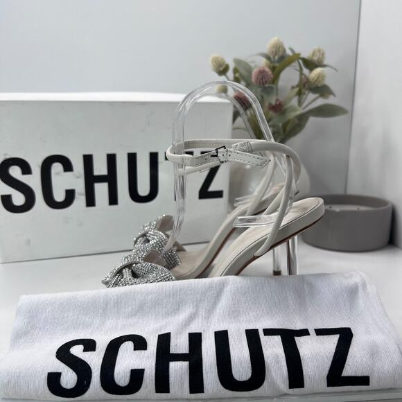 Schutz Mila Nappa Leather Rhinestone Crystal Stiletto Cream Women's 6.5 B NWB - Picture 11 of 13